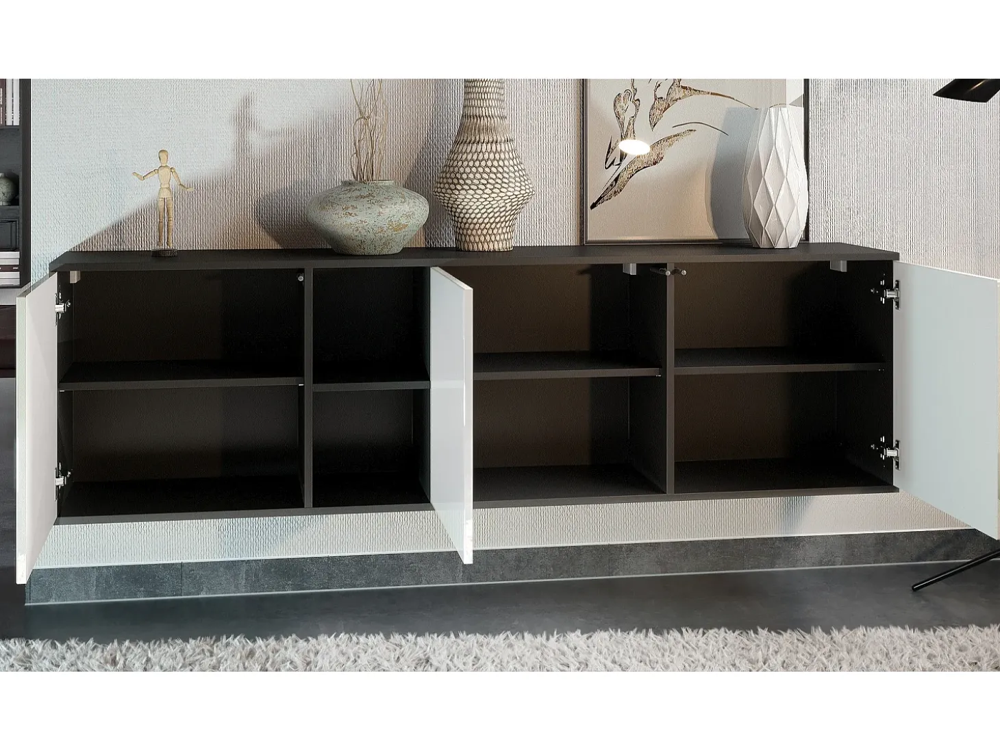 Cómoda Vladon Cuba - negro mate/zarzamora de alto brillo - Aparador moderno para su salón - (AnxAlxPr) 182x53x35 cm