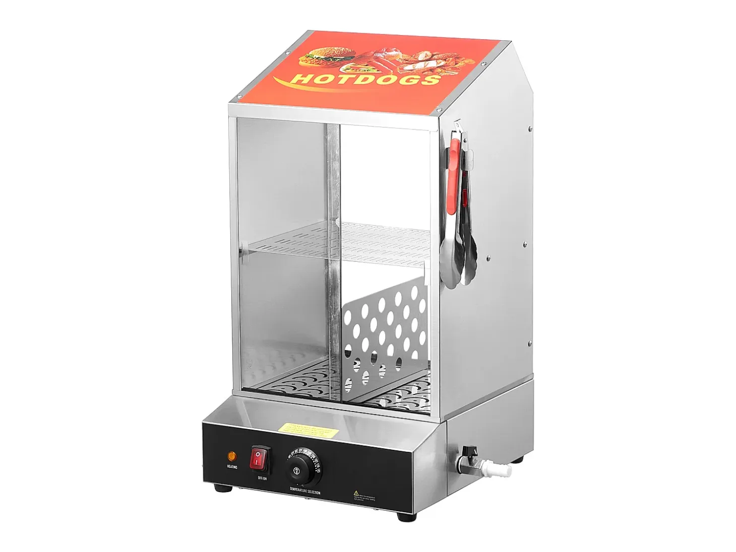 Cocedora de Vapor SucceBuy para Hot Dogs Comerciales, Calentador Eléctrico de Panecillos de 2 Niveles con Puertas Corredizas, 37 L