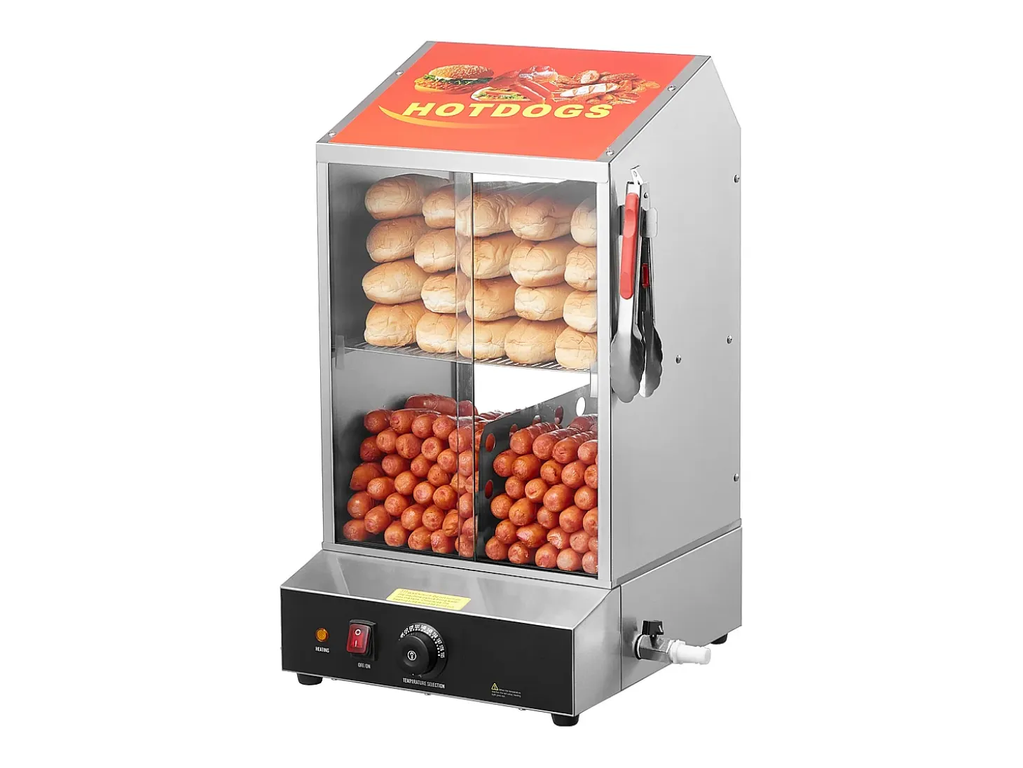 Cocedora de Vapor SucceBuy para Hot Dogs Comerciales, Calentador Eléctrico de Panecillos de 2 Niveles con Puertas Corredizas, 37 L