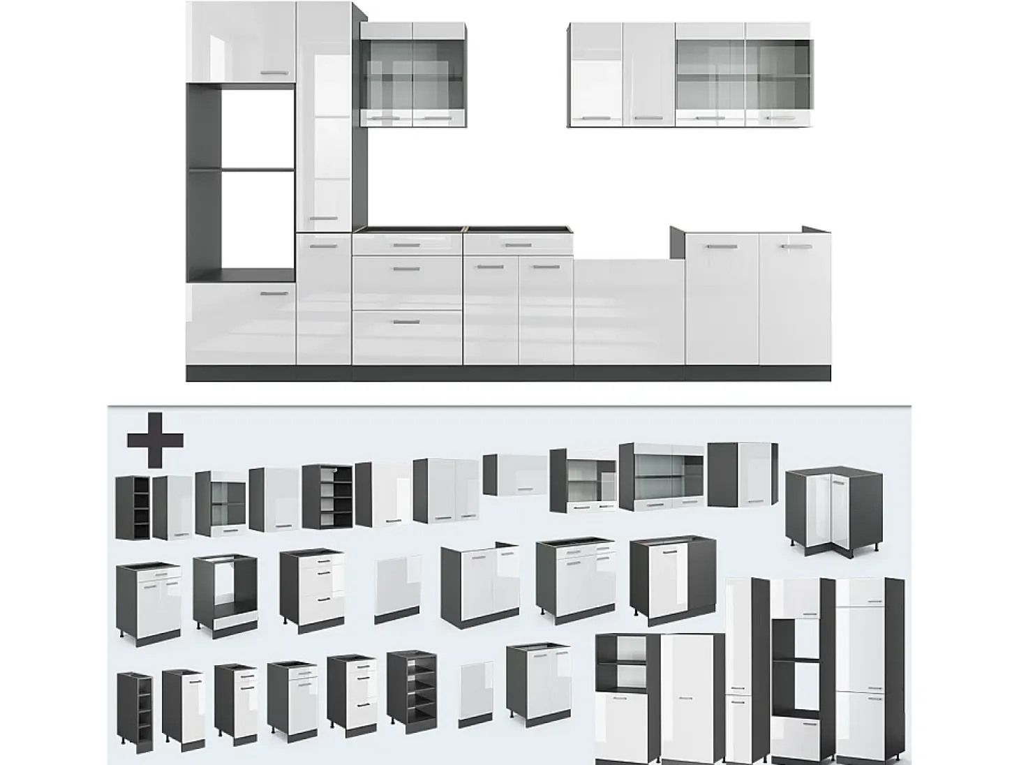 Cocina blanco brillo/antracita 350x60x81.6 r-line