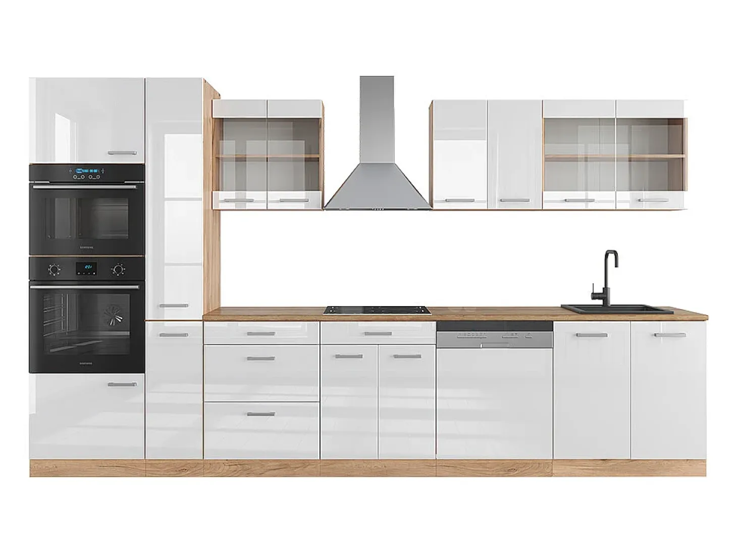 Cocina americana blanco brillo intenso/roble dorado 350x60x81.6 r-line