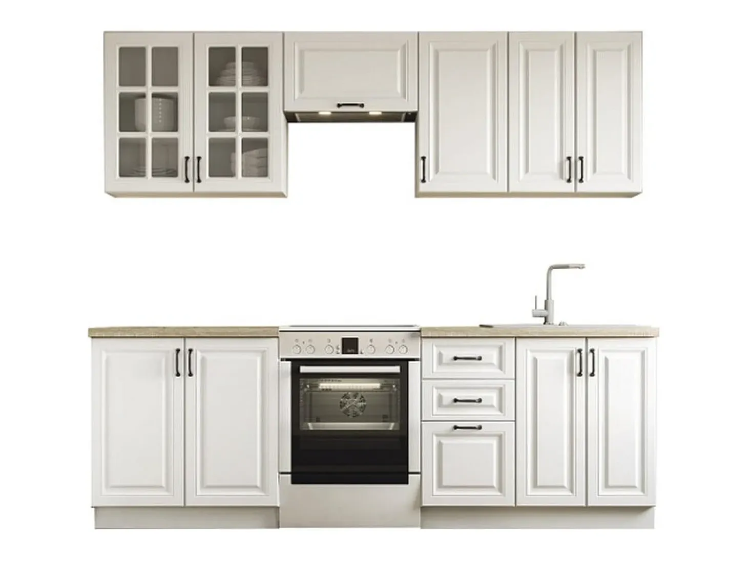 Cocina blanca mate con encimera de roble Sonoma CORVUS
