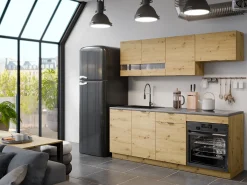 Cocina completa - 200 cm - 6 muebles de almacenamiento - Natural y Antracita - CARMEO