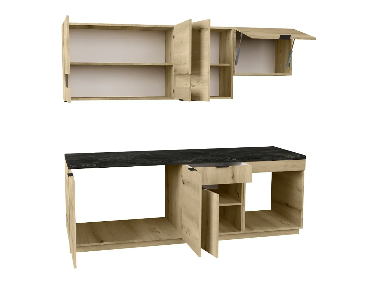 Cocina completa - 200 cm - 6 muebles de almacenamiento - Natural y Antracita - CARMEO