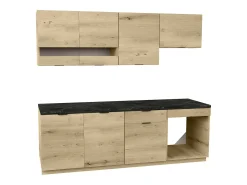 Cocina completa - 200 cm - 6 muebles de almacenamiento - Natural y Antracita - CARMEO