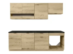 Cocina completa - 200 cm - 6 muebles de almacenamiento - Natural y Antracita - CARMEO