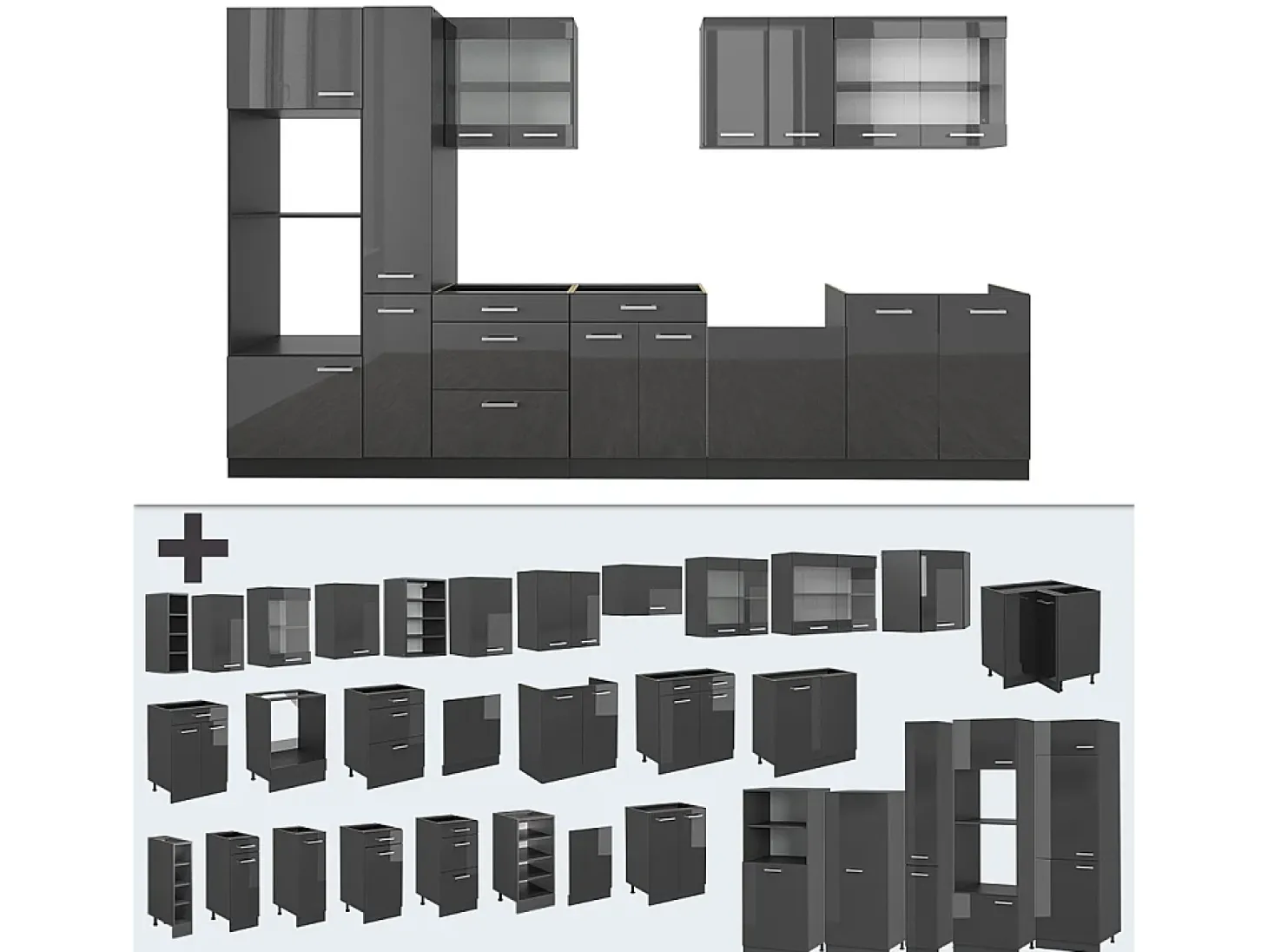Cocina completa antracita brillo intenso/antracita 350x60x81.6 r-line