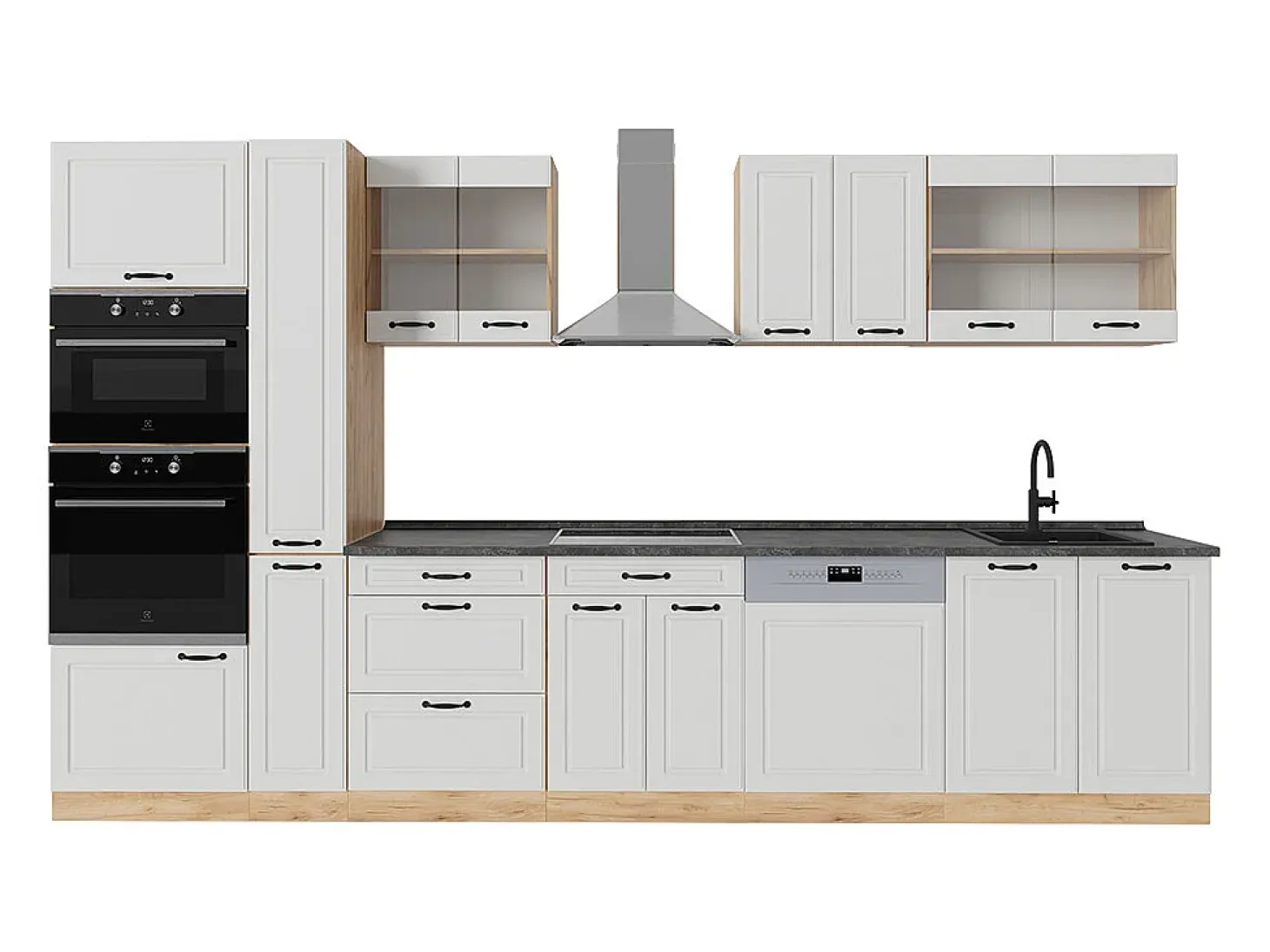Cocina completa casa de campo blanca/roble dorado 350x60x81.6 r-line