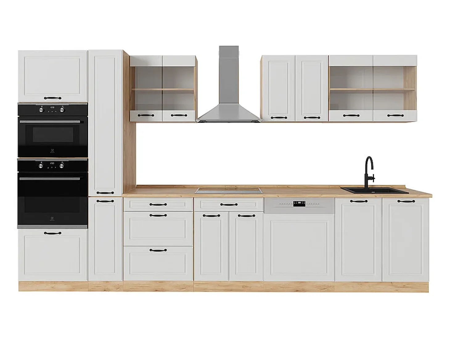 Cocina completa casa de campo blanca/roble dorado 350x60x81.6 r-line