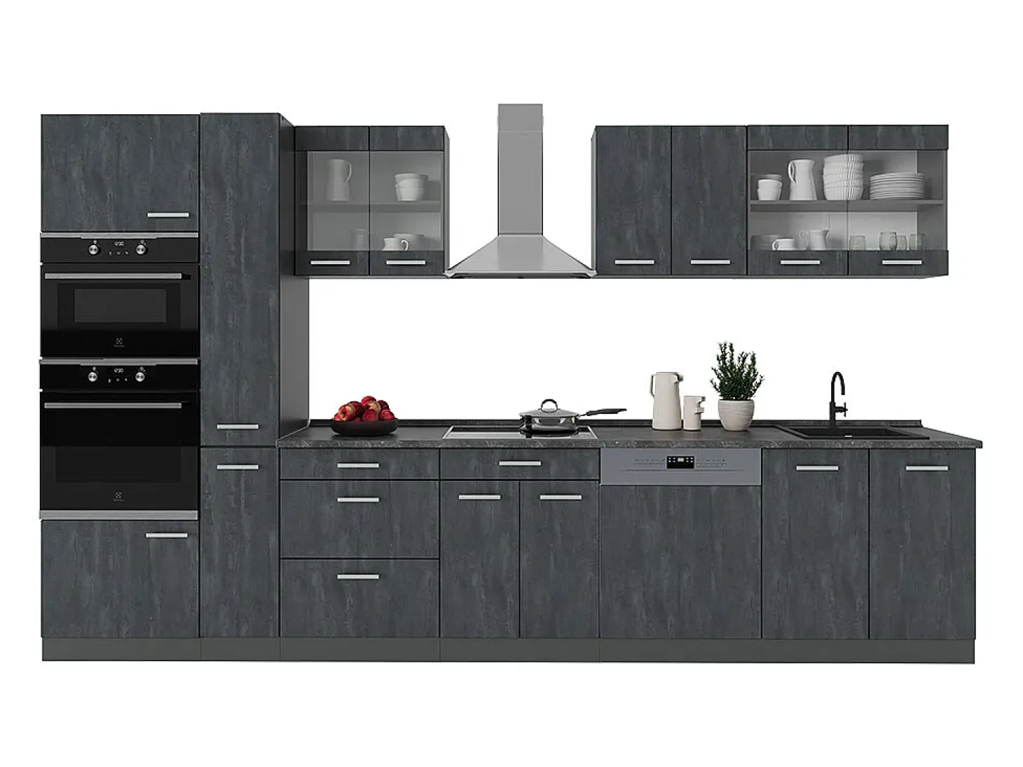 Cocina completa hormigón negro/antracita 350x60x81.6 r-line