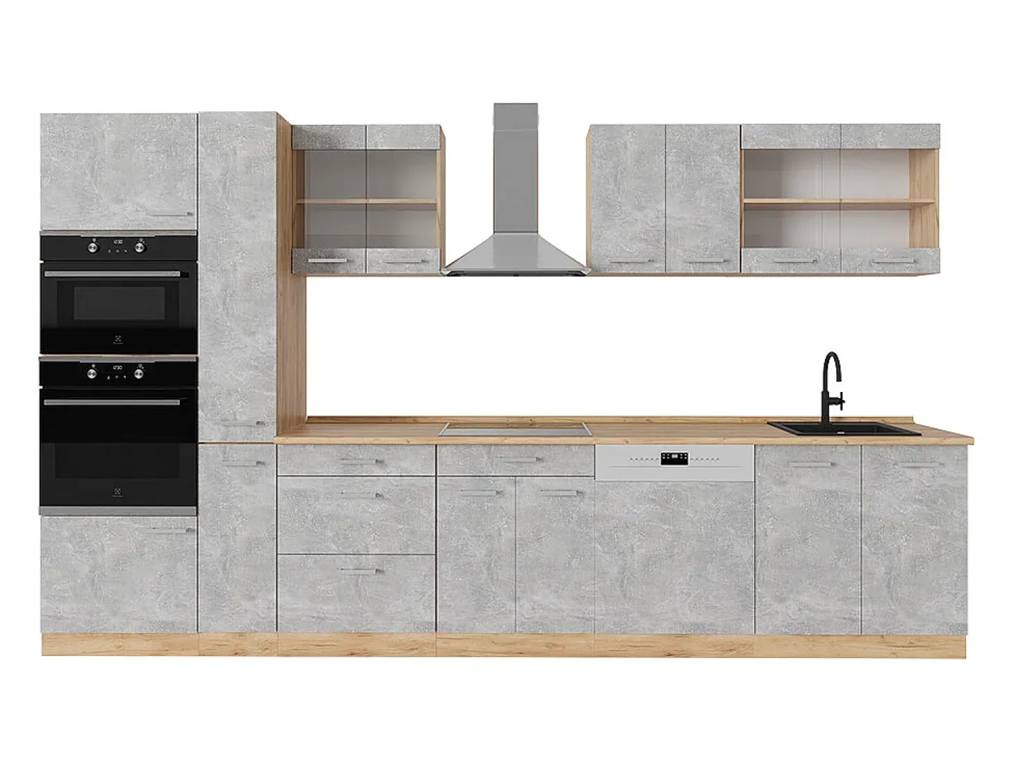 Cocina completa hormigón/roble dorado 350x60x81.6 r-line
