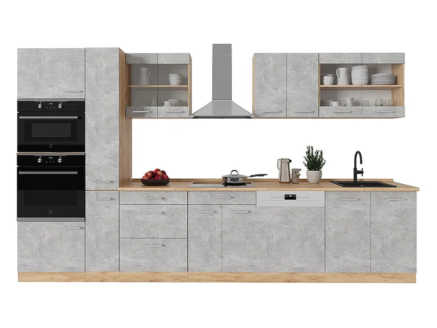 Cocina completa hormigón/roble dorado 350x60x81.6 r-line