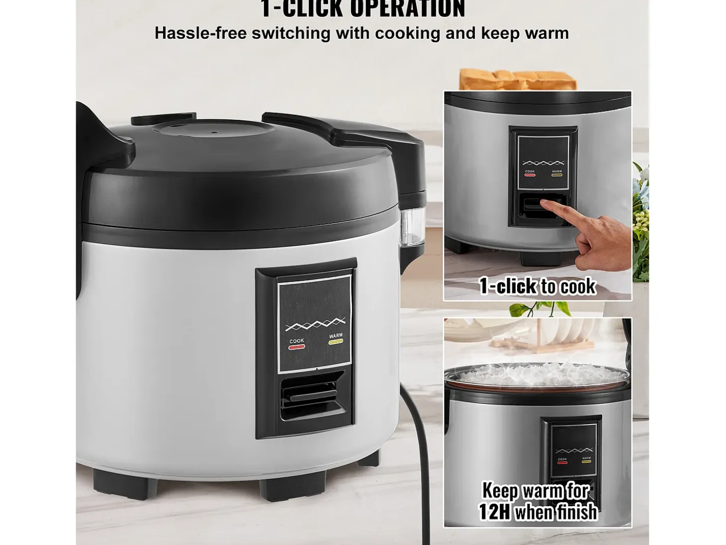 Cocina de Arroz Comercial SucceBuy, 13 L 60 Tazas Antiadherente 12H Caliente para Restaurante