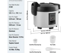 Cocina de Arroz Comercial SucceBuy, 13 L 60 Tazas Antiadherente 12H Caliente para Restaurante