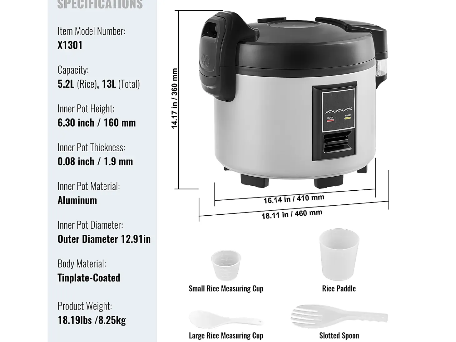 Cocina de Arroz Comercial SucceBuy, 13 L 60 Tazas Antiadherente 12H Caliente para Restaurante