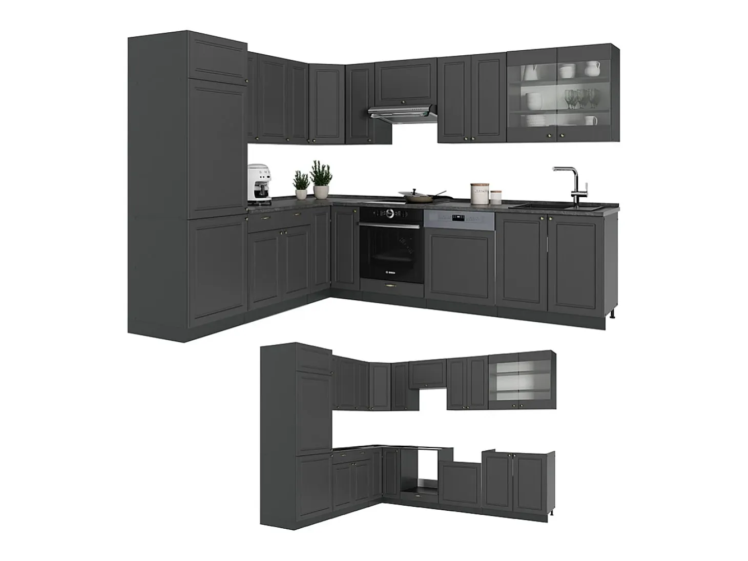 Cocina esquinera antracita-oro landhaus 287x60x81.6 fame-line