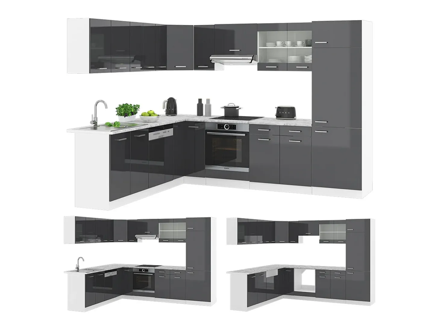 Cocina esquinera antracita brillo intenso/blanco 287x46x81.6 r-line