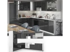 Cocina esquinera antracita brillo intenso/blanco 287x60x81.6 fame-line