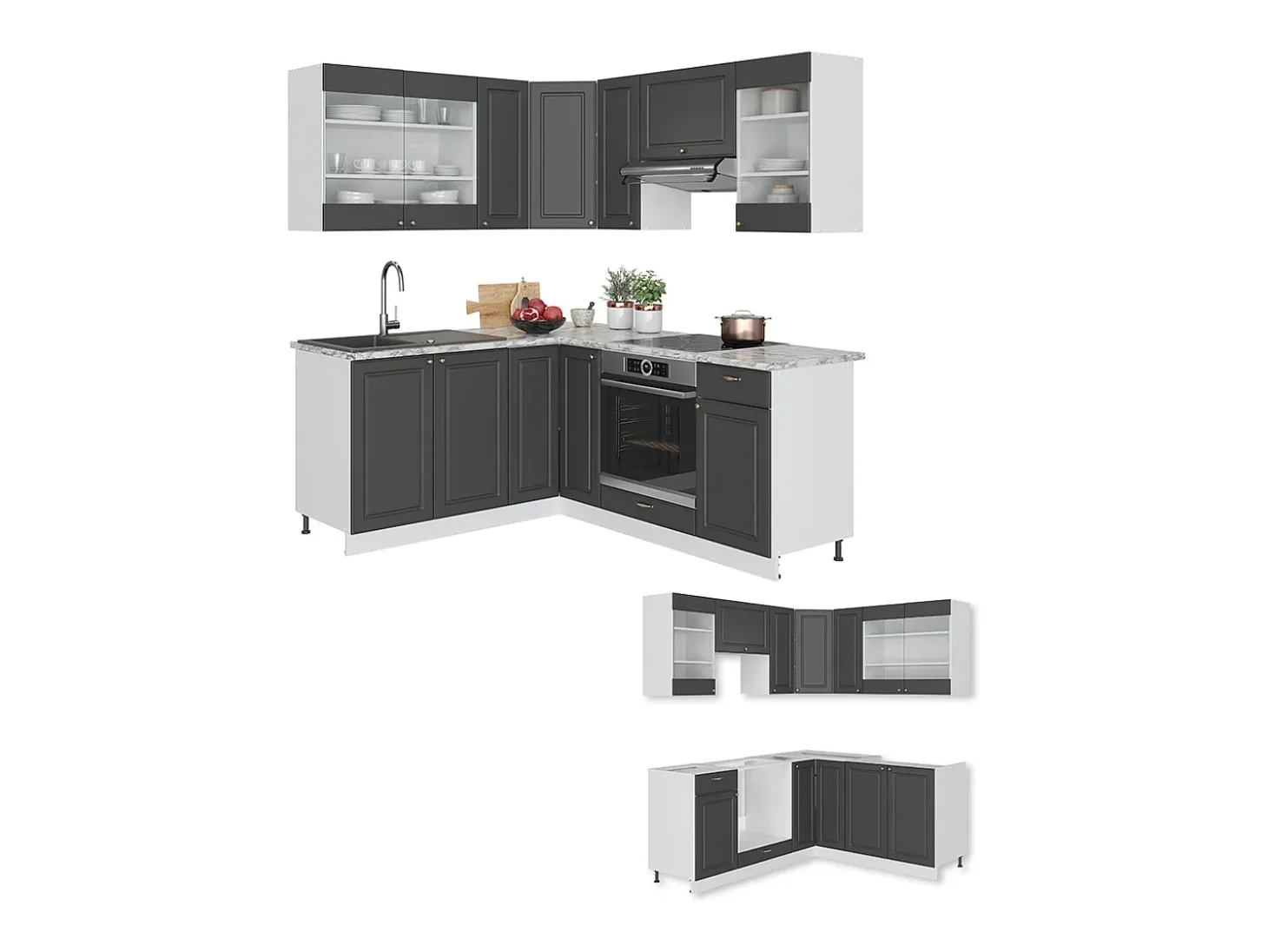 Cocina esquinera antracita-oro/blanco 190x46x81.6 fame-line