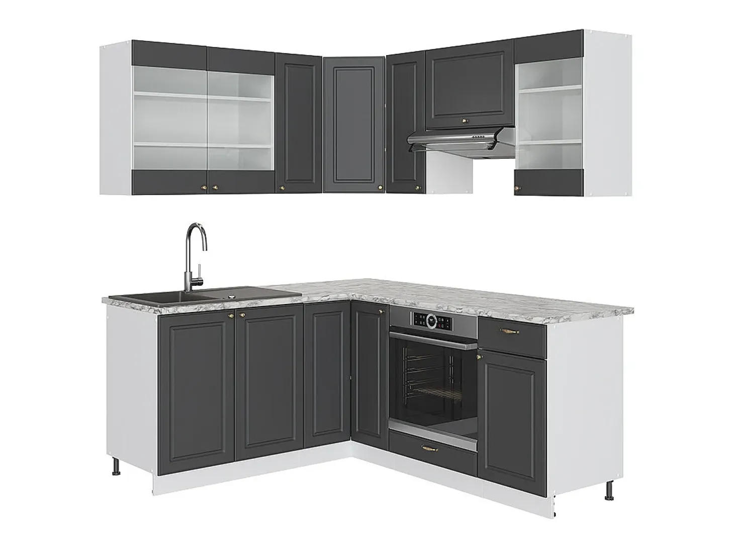 Cocina esquinera antracita-oro/blanco 190x46x81.6 fame-line