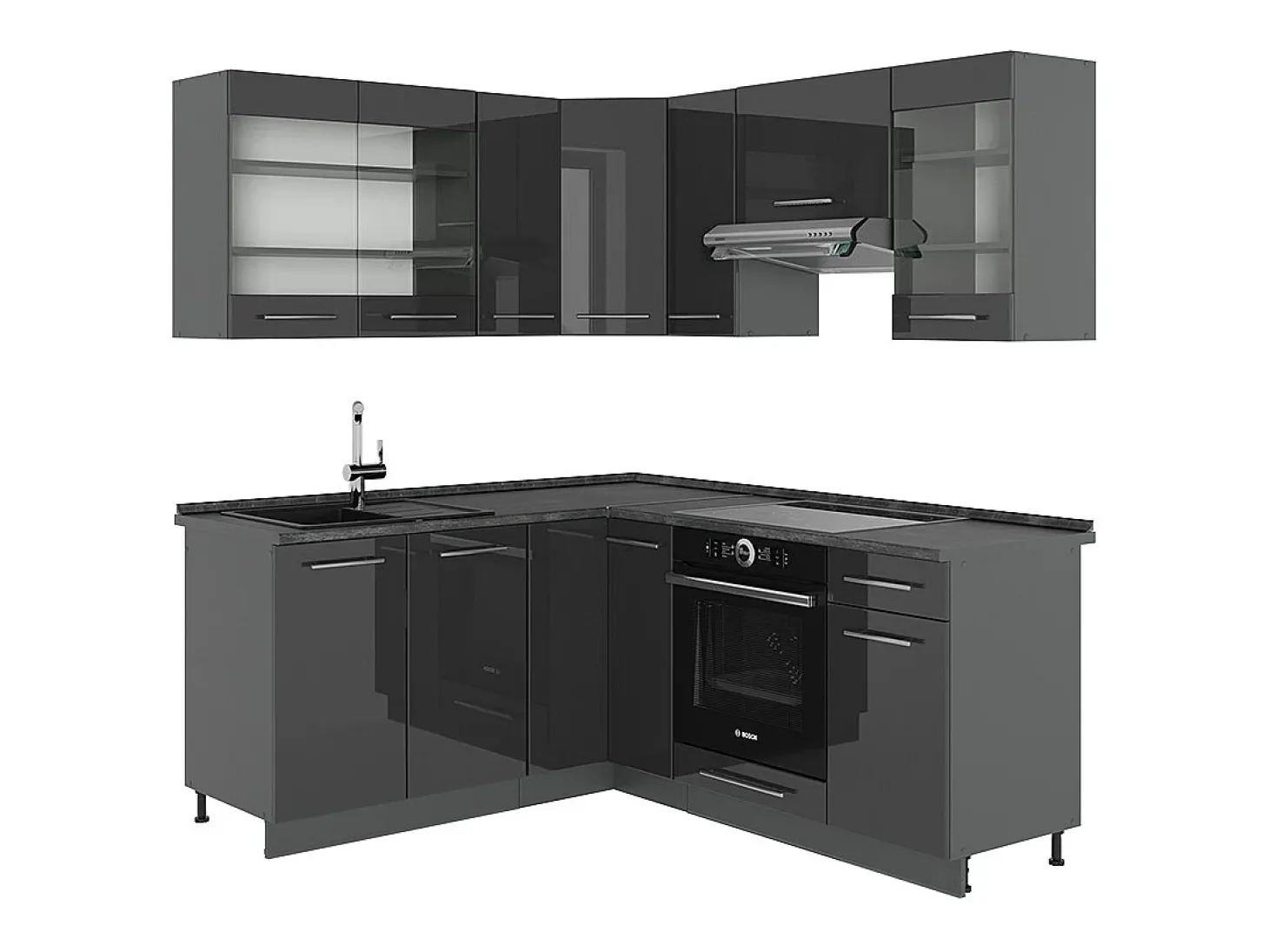 Cocina esquinera antracita alto brillo 190x60x81.6 fame-line