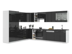 Cocina esquinera antracita brillo intenso/blanco 347x60x81.6 fame-line