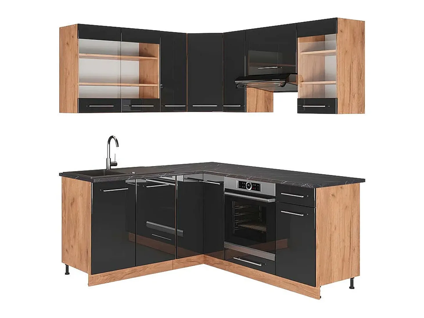 Cocina esquinera antracita brillo intenso/roble dorado eléctrico 190x60x81.6 fame-line