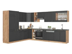 Cocina esquinera antracita casa de campo/roble kraft dorado 347x60x81.6 fame-line