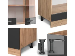 Cocina esquinera antracita brillo intenso/roble dorado eléctrico 287x46x81.6 r-line