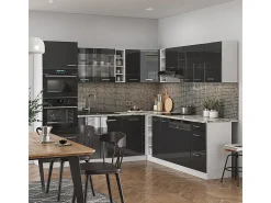 Cocina esquinera antracita brillo intenso/blanco 247x60x81.6 r-line