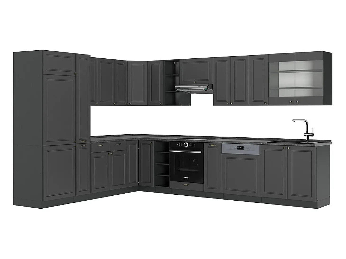 Cocina esquinera antracita-oro landhaus 347x46x81.6 fame-line