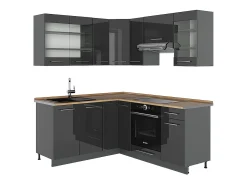Cocina esquinera antracita alto brillo 190x60x81.6 fame-line