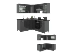Cocina esquinera antracita alto brillo 190x60x81.6 fame-line