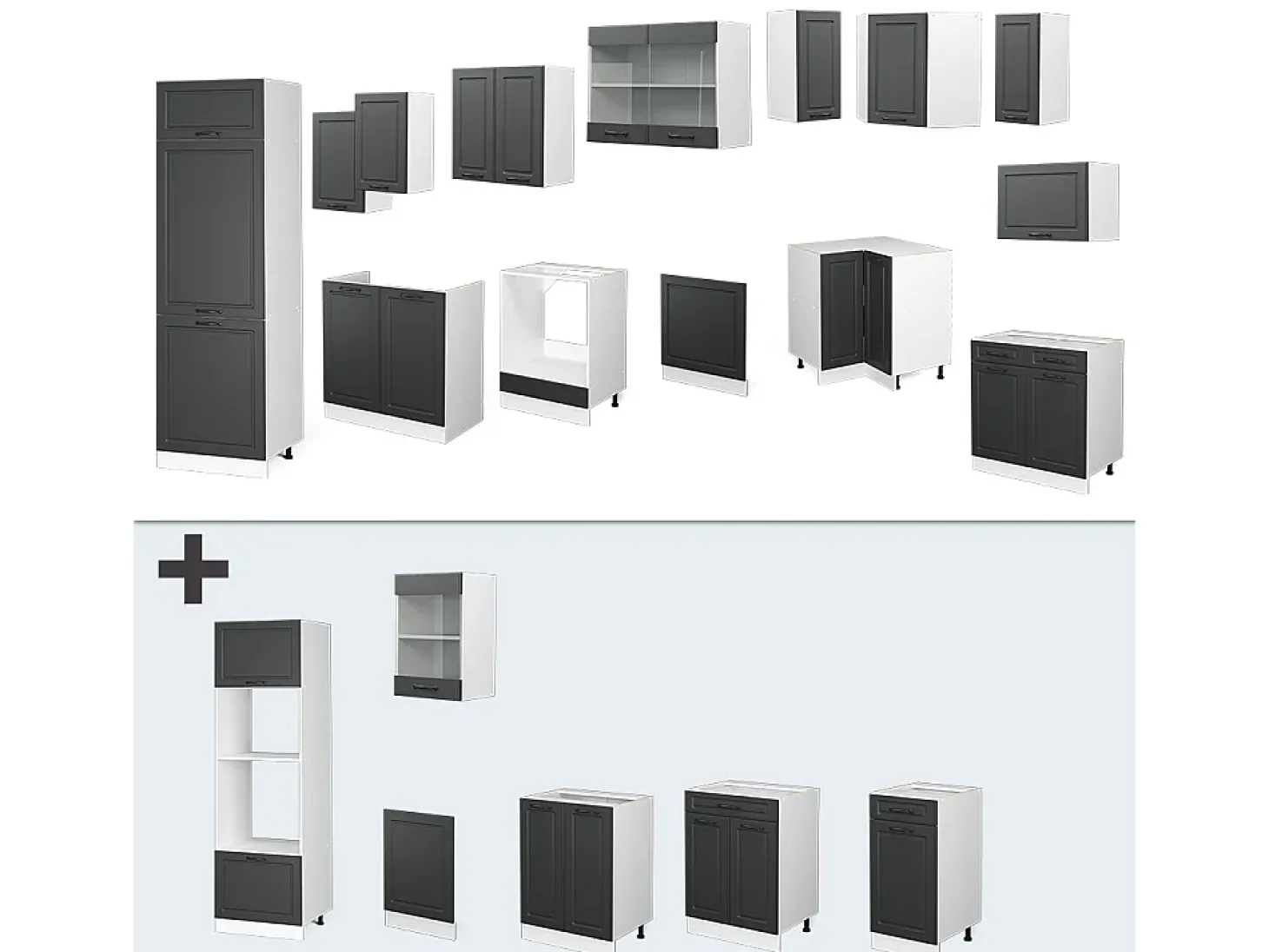 Cocina esquinera antracita casa de campo/blanco 287x60x81.6 r-line