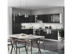 Cocina esquinera antracita brillo intenso/blanco 347x60x81.6 fame-line