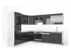 Cocina esquinera antracita alto brillo 287x46x81.6 fame-line