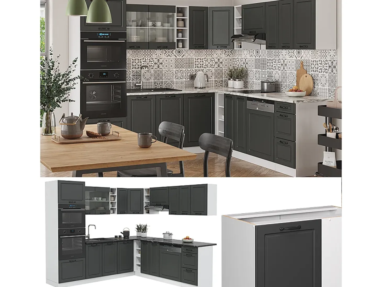 Cocina esquinera antracita casa de campo/blanco 247x60x81.6 r-line