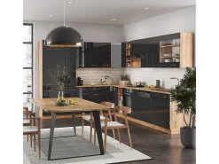 Cocina esquinera antracita brillo intenso/roble dorado eléctrico 347x60x81.6 fame-line
