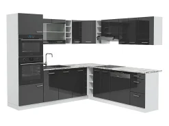 Cocina esquinera antracita brillo intenso/blanco 247x60x81.6 r-line