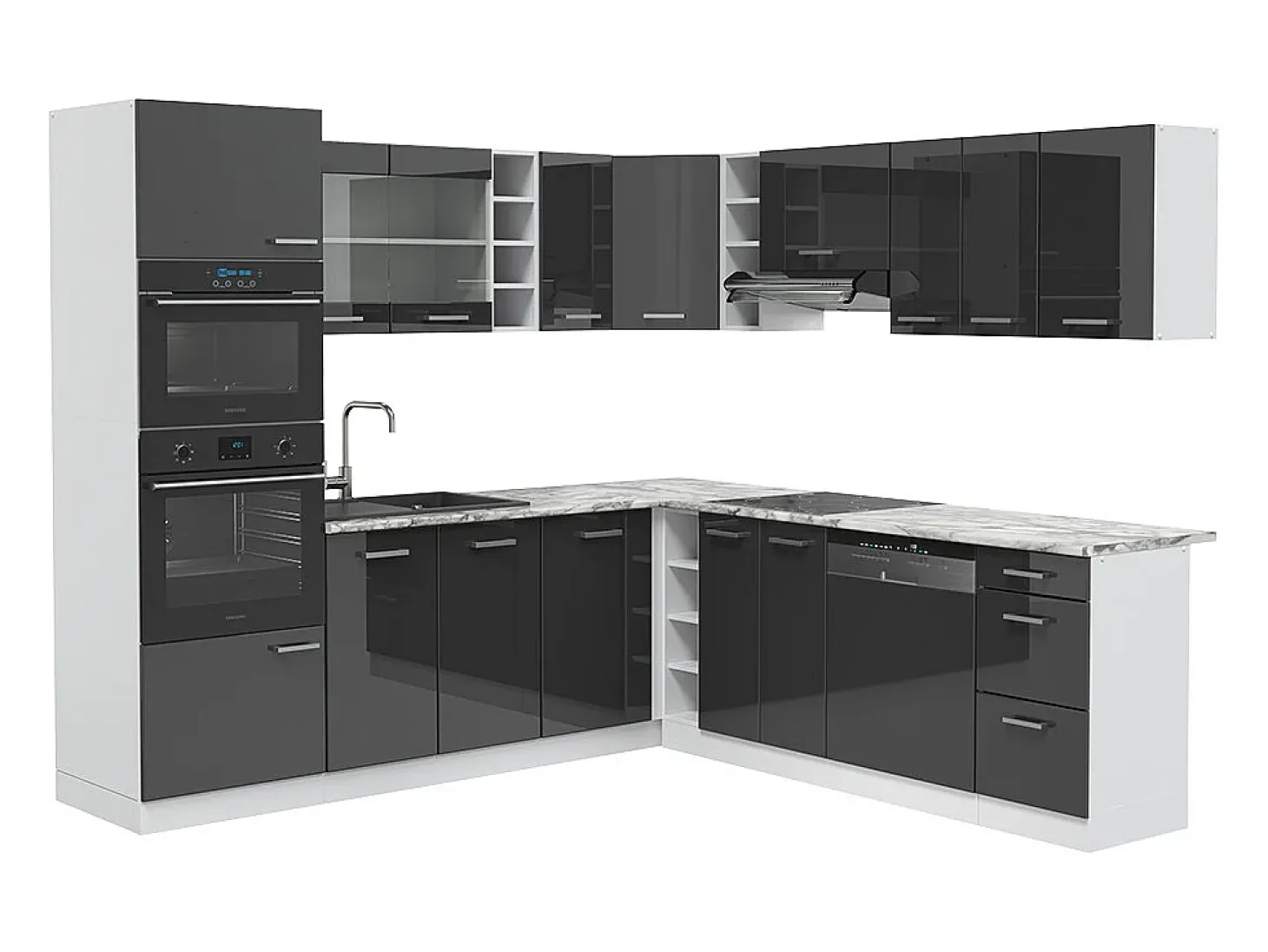 Cocina esquinera antracita brillo intenso/blanco 247x60x81.6 r-line