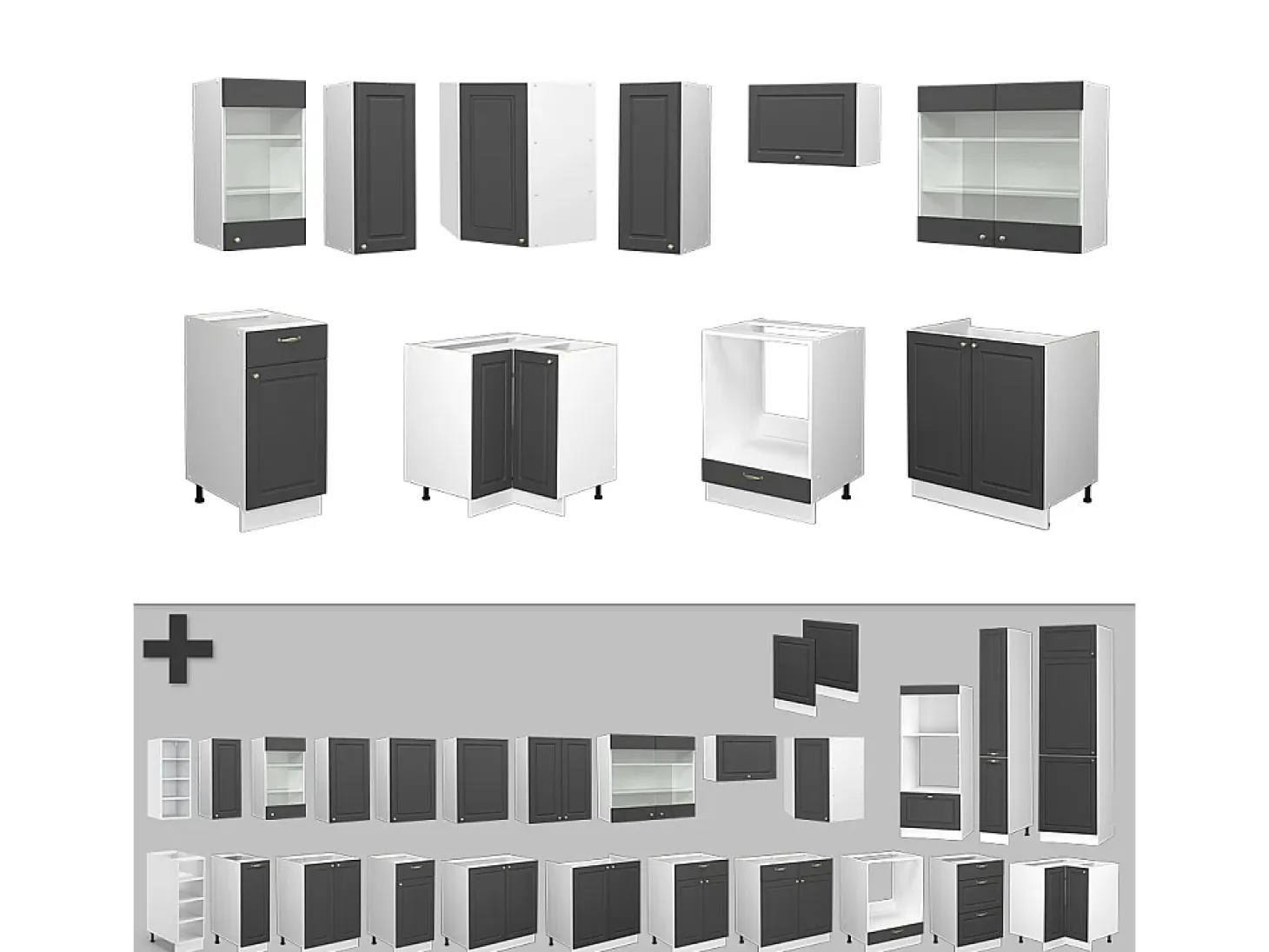 Cocina esquinera antracita-oro/blanco 190x60x81.6 fame-line