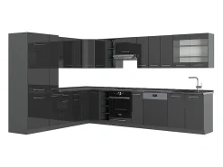 Cocina esquinera antracita alto brillo 347x60x81.6 fame-line