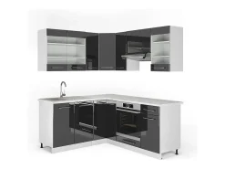 Cocina esquinera antracita brillo intenso/blanco 190x60x81.6 fame-line