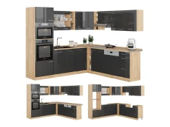 Cocina esquinera antracita brillo intenso/roble dorado eléctrico 247x46x81.6 r-line
