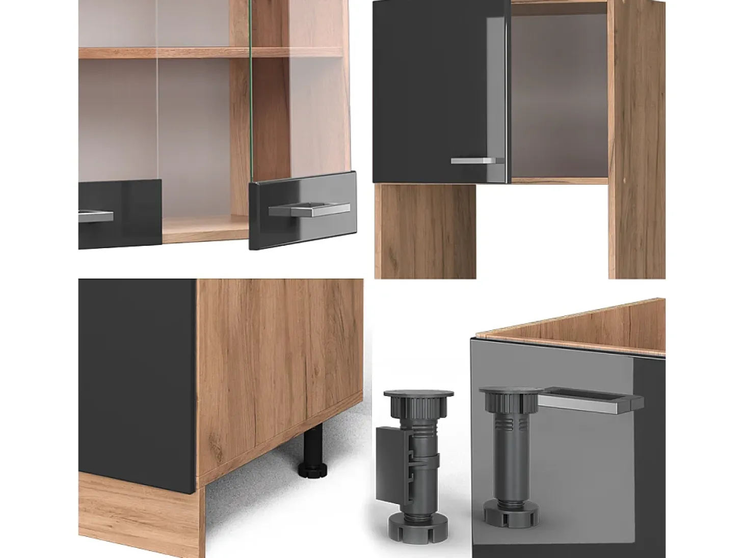 Cocina esquinera antracita brillo intenso/roble dorado eléctrico 247x46x81.6 r-line