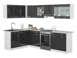 Cocina esquinera antracita brillo intenso/blanco 270x60x81.6 rick