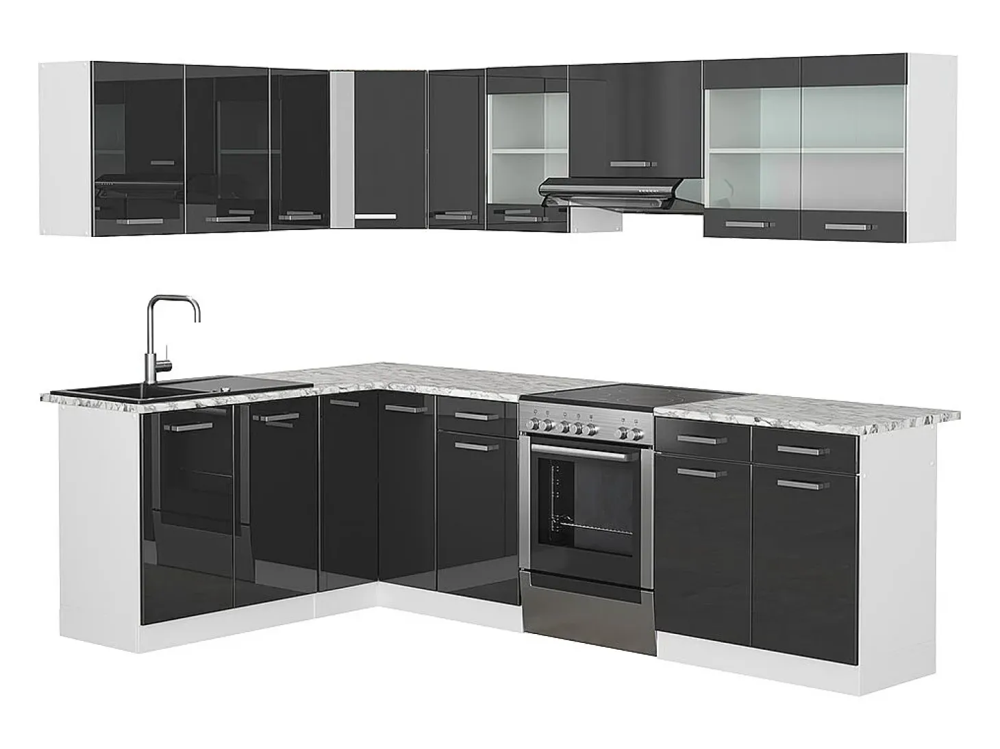 Cocina esquinera antracita brillo intenso/blanco 270x60x81.6 rick