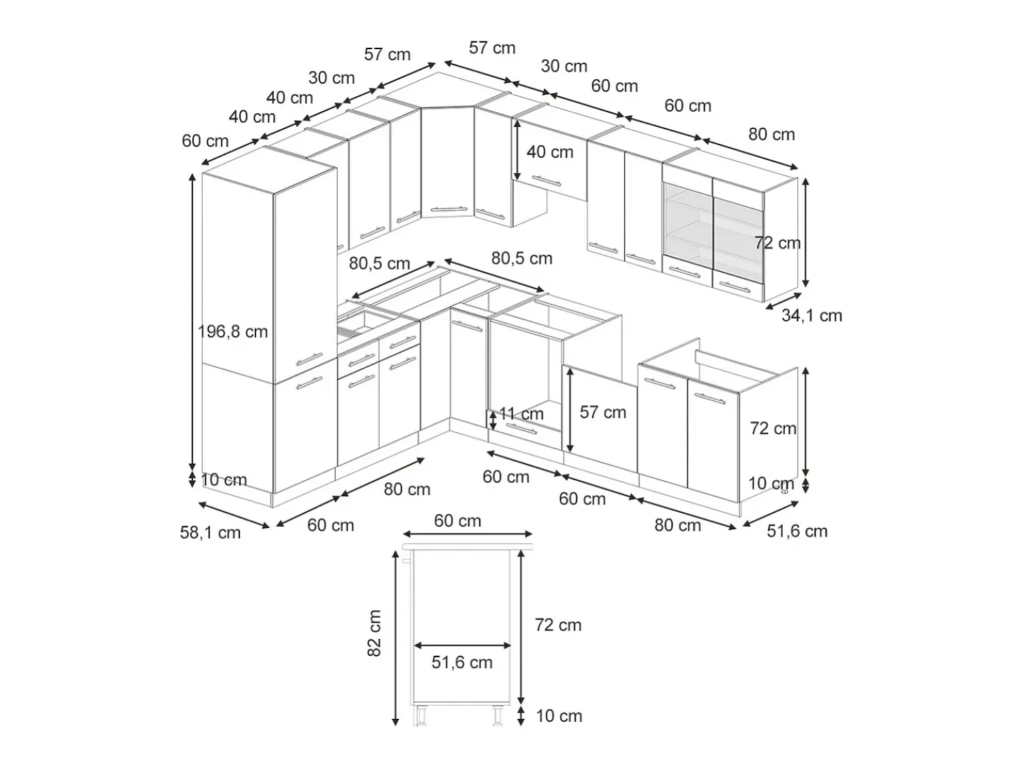 Cocina esquinera antracita-oro landhaus 287x60x81.6 fame-line