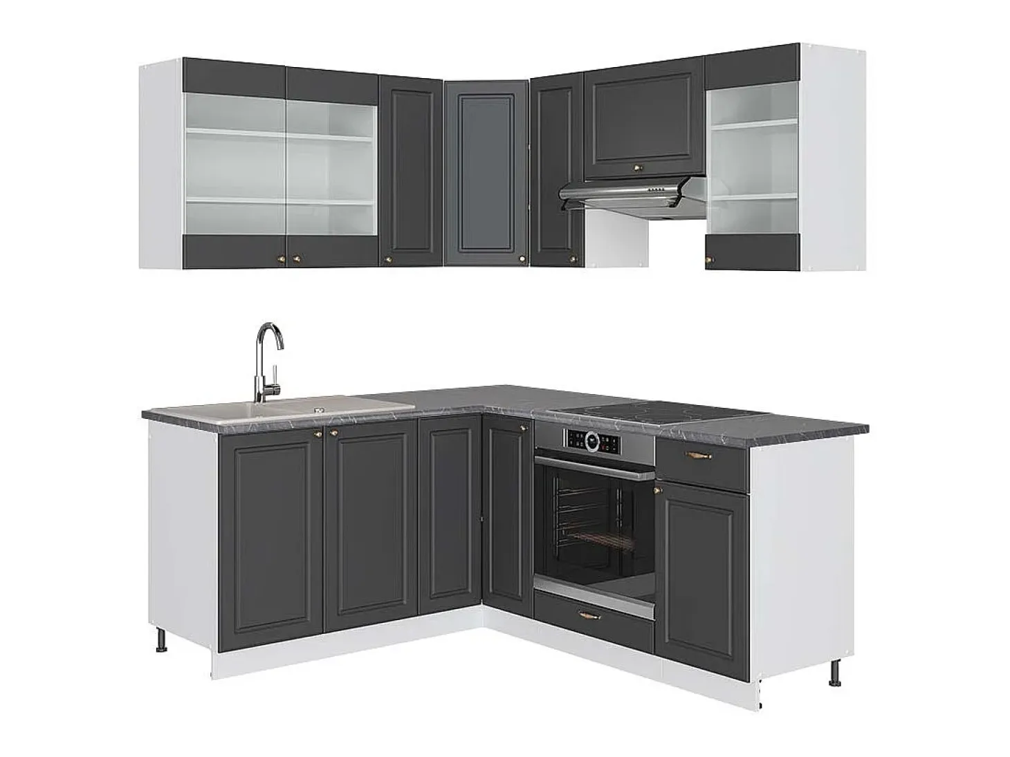 Cocina esquinera antracita-oro/blanco 190x60x81.6 fame-line