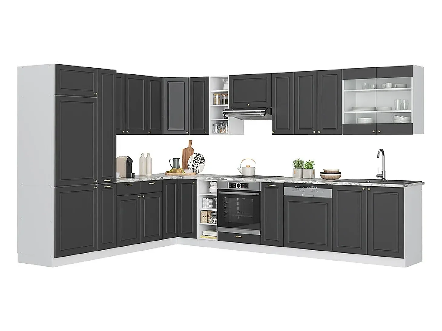 Cocina esquinera antracita-oro/blanco 347x60x81.6 fame-line